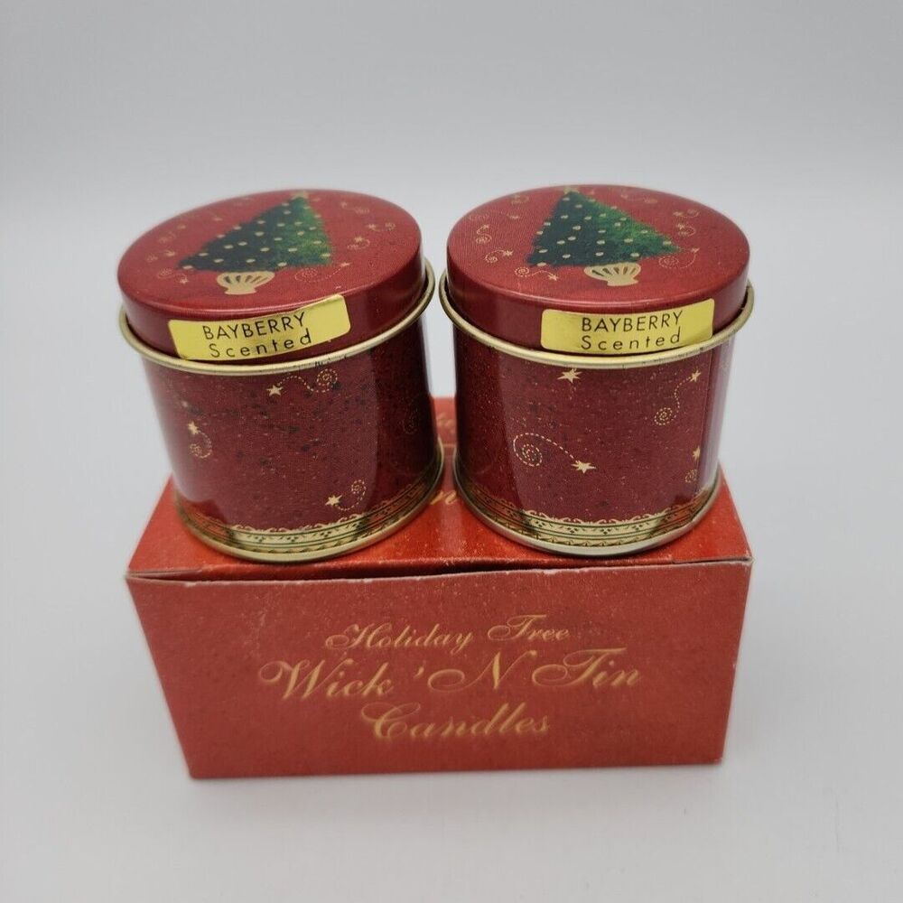 Holiday Tree Wick N Tin Candles Set of 2 Bayberry Scent Vintage Susan Zulauf